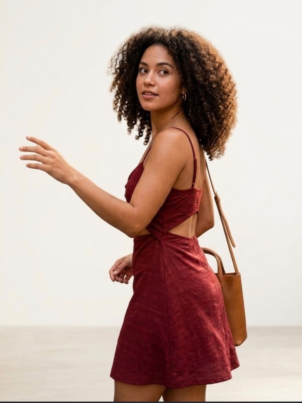 Anthropologie Ribbed Cutout Twist Front Skater Mini Dress Size Small Burgundy